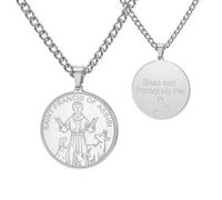 TEAMER Collier Saint François d'Assise Pendentif Saint Patron des Animaux et de la Nature Médaille de protection des animaux de compagnie de François,bijou catholique pour femme et homme (Argent)