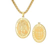 TEAMER Collier Saint Gabriel avec bénédiction gardienne, espoir et protection, archange saint Gabriel, bijou religieux pour homme, 20*26mm, Acier inoxydable, Pas de pierre précieuse