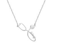 TEAMER Collier stéthoscope personnalisé avec gravure Pendentif stéthoscope personnalisé en acier inoxydable pour médecin, infirmière, femme et homme (Argent)