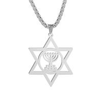 TEAMER Étoile de David Pendentif Collier Juif Magen Amulette Colliers En Acier Inoxydable Bijoux Vintage (style 4-argent)