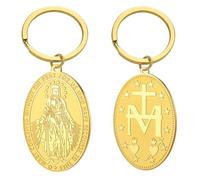 TEAMER Médaille Miraculeuse Vierge Marie Porte-clés en acier inoxydable Médaillon Mère Marie Pendentif Religieuse Faith Talisman Bijoux, doré, 44*27mm