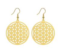 TEAMER Metatron Boucles d'oreilles Acier Inoxydable Étoile de David Boucles d'oreilles Fleur de Vie Géométrique Creux Dangle Vintage Amulette Bijoux Pour Femmes Filles
