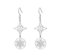 TEAMER Metatron Boucles d'oreilles pendantes en forme de nœud de sorcière, double amulette, boucles d'oreilles de protection vintage, bijoux de sorcellerie pour femme, 19.7*23.2mm/21.2*19.8mm, Acier