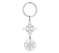 TEAMER Metatron Porte-clés en forme de nœud de sorcière en acier inoxydable avec double amulette de protection vintage, Argenté, 19.7*23.2mm/21.2*19.8mm