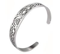 TEAMER Noeud Celtique en Acier Inoxydable Bracelet Manchette en Argent Évider Symbole Vintage Amulette Nordique Odin Bijoux pour Femmes Hommes(Valknut)