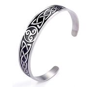 TEAMER Noeud Celtique en Acier Inoxydable Bracelet Manchette en Argent Évider Symbole Vintage Amulette Nordique Odin Bijoux pour Femmes Hommes(Triskele，Black)