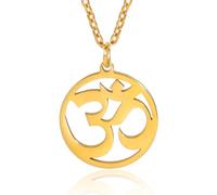 TEAMER OM Collier Acier Inoxydable Yoga Méditation Harmonie Spirituelle Pendentif Aum Om Ohm Sanskrit Symbole Collier Bijoux Pour Femmes Filles (OM-Or)