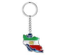 TEAMER Porte-clés carte historique de l'Iran avec drapeau de l'Empire persan Lion et soleil avec mer Caspienne et golfe Persique Porte-clés pour homme et femme, Argenté, 30*28mm