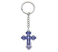 TEAMER Porte-clés en forme de croix russe orthodoxe - Pour église orientale - Bijou de prière chrétienne pour homme et femme, Bleu argenté, 25*33.5mm