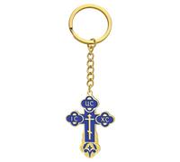 TEAMER Porte-clés en forme de croix russe orthodoxe - Pour église orientale - Bijou de prière chrétienne pour homme et femme, Bleu doré., 25*33.5mm