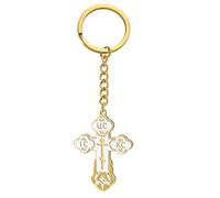 TEAMER Porte-clés en forme de croix russe orthodoxe - Pour église orientale - Bijou de prière chrétienne pour homme et femme, Blanc/doré, 25*33.5mm