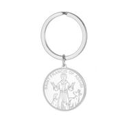 TEAMER Porte-clés Saint François d'Assise Pendentif médaille de protection Plaque d'identification pour chat/chien Pendentif Saint François d'Assise, patron des animaux et de la nature (Argent)