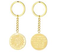 TEAMER Porte-clés Saint Gabriel avec bénédiction gardienne, espoir et protection, archange Saint Gabriel, bijou religieux, Or, 25*25mm