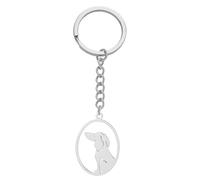 TEAMER Porte-clés teckel rond délicat assis chien teckel pendentif en acier inoxydable amant teckel bijoux animaux de compagnie pour femmes hommes, argent, 30*21mm