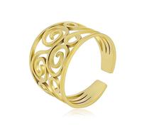 TEAMER Réglable Triskele Bague Acier Inoxydable Géométrie Sacrée Magique Hexagramme Talisman Amulette Bijoux Pour Femmes Filles (Triskele - Style 3 - Or)