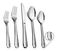 TEAMFAR Ménagère de 60 pièces en acier inoxydable pour 12 personnes, manche marteau, couverts de table avec couteau, fourchette, cuillère, poli brillant et passe au lave-vaisselle