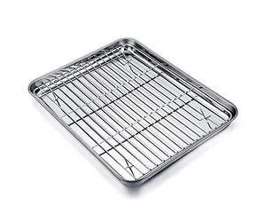TEAMFAR Plaque de Cuisson avec Grille de Refroidissement, Petit Moule en Acier Inoxydable et Grille réfrigérante, 26 x 20 x 2,5 cm, sain et Non Toxique, Facile à Nettoyer et Passe au Lave-Vaisselle.