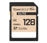 TEAMGROUP Elite Carte mémoire SDXC haute vitesse 4K UHS-I U3 V30 UHD jusqu'à 100 Mo/s Compatible avec appareil photo numérique Canon, Sony, Nikon, Panasonic, FUJIFILM TESDXC128GIV3069