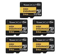TEAMGROUP High Endurance THUSDX64GIV3068 Lot de 5 cartes mémoire micro SDXC UHS-I U3 V30 4K 100 Mo/s (conçues pour la surveillance) Stable Durable Carte mémoire Flash Support 4K et Full HD