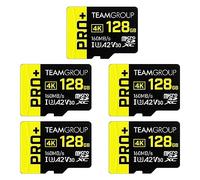 TEAMGROUP Lot de 5 cartes A2 Pro Plus 128 Go Micro SDXC UHS-I U3 A2 V30, R/W jusqu'à 160/110 Mo/s pour Nintendo Switch, appareils de jeu, tablettes, smartphones, prise de vue 4K, avec adaptateur