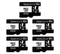 TEAMGROUP Micro TUSDX64GCL10U63 Lot de 5 cartes SDHC SDXC UHS-I U1 Classe 10 Vitesse de lecture jusqu'à 100 Mo/s Haute vitesse avec adaptateur pour appareil photo, surveillance, prise de vue Full HD