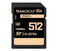 TEAMGROUP PRO TPPSDX512GIA2V3001 Carte mémoire SDXC UHS-I U3 A2 V30 4K UHD Vitesse de lecture/écriture jusqu'à 160/120 Mo/s pour vlogueurs professionnels, cinéastes, photographes et conservateurs de