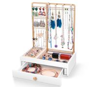 Teamkio Arbre à bijoux avec grande boîte de rangement blanche, arbre de présentation de bijoux de table pour colliers, bagues, bracelets, montres