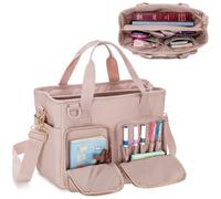 Teamoy Étui de protection pour Bible multi-poches, sac de transport de Bible de grande capacité avec bandoulière amovible, étui de livre portable étanche pour hommes et femmes, Rose