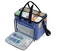 Teamoy Sac Fourre-Tout pour Le Stockage de la Laine, Sac à Tricoter/Crochet avec Poches Multiples, Facile à Porter des Laines, des Crochets, des Aiguilles et des Accessoires, Bleu foncé