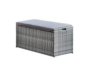 Teamson Home Coffre de Jardin Rangement 2 en 1 Banc extérieur avec Coussin 336 litres résistant aux intempéries Gris PT-OF0039G