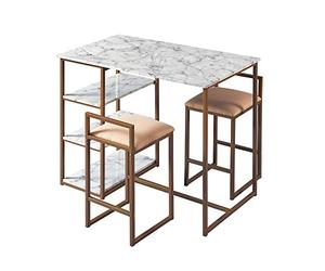 Teamson Home Ensemble Table de Petit-déjeuner Marmo avec Plateau Faux marbre, Finition cuivre VNF-00084
