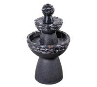 Teamson Home Fontaine à eau d'extérieur à 3 étages pour jardin - Finition pierre gris foncé