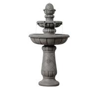 Teamson Home Fontaine Bain d’Oiseaux extérieure 99 cm à 2 Niveaux, Bassin Peu Profond, Finition Pierre Gris Clair, Flux Doux
