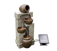 Fontaine de Jardin Cascade énergie Solaire Pierre amphore Batterie et LED Marron Teamson Home PT-SF0001