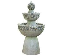 Teamson Home Fontaine de Jardin Zen Cascade extérieur 3 Niveaux Chute d’Eau Effet Pierre avec Pompe Gris FI0030AA-EU
