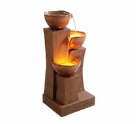 Teamson Home Fontaine d'eau extérieure à 3 étages de 28,54 pouces avec lumières LED, marron, Teamson Home