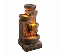 Teamson Home Fontaine extérieure en cascade de bols et de pierres empilées de 33,27 pouces avec lumières LED, marron, Teamson Home