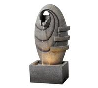 Teamson Home Fontaine Ovale Moderne Cascade Exterieure Led Chaude Debit Reglable Compacte Gris Gris