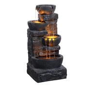 Teamson Home Fontaine Rustique 4 Niveaux Cascade exterieure LED Debit reglable Pierres empilees Gris Fonce