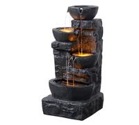 Teamson Home Fontaine Rustique 4 Niveaux Cascade exterieure LED Debit reglable Pierres empilees Gris Fonce