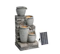 Teamson Home Fontaine Solaire Cascade 4 Niveaux Gris Extérieur | Éclairage LED Submergé