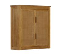Teamson Home Hatteras Armoire Murale Bois 56 cm avec 2 Portes rotin, étagères internes et Rangement Compact Salle de Bain, Naturel