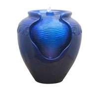Teamson Home Outdoor Glazed Pot Fountain Blue Royal Blue Bleu