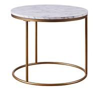 Teamson Home Table d’appoint Ronde en Bois Effet Faux marbre Pieds métal doré Laiton Marmo VNF-00076