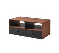 Teamson Home Versanora Henry Table Basse avec Poignée en Cuir PU, Finition Noyer/Noir