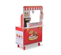 Teamson Kids Flip & Fry Burger Shop Ensemble de Jeu en Bois Rouge avec Gril, friteuse, Station de Boissons et 29 Accessoires, Encourage Les compétences sociales et la créativité