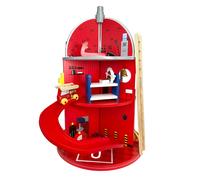 Teamson Kids Caserne De Pompiers En Bois, Jeu Imaginatif Avec 24 Figurines, Multicolore