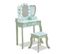 Teamson Kids Coiffeuse Enfant Cœur, MDF, Vert Sauge, Triple Miroir LED, avec Tabouret, 65,1 x 33,1 x 100,1 cm, Tiroirs de Rangement