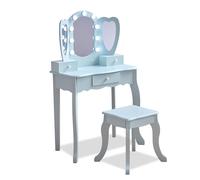 Teamson Kids Coiffeuse Enfant en Forme de Cœur, Bois MDF, Bleu Clair, Triple Miroir LED, avec Tabouret et Tiroirs, 65,1 x 33,1 x 100,1 cm
