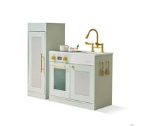 Teamson Kids, Cuisine Enfant, Meuble de Jeu, MDF, 85,4 x 30 x 80,4 cm, Vert, Modulaire avec Réfrigérateur et Évier, 12 Accessoires, pour Enfants dès 3 Ans, 15,6 kg